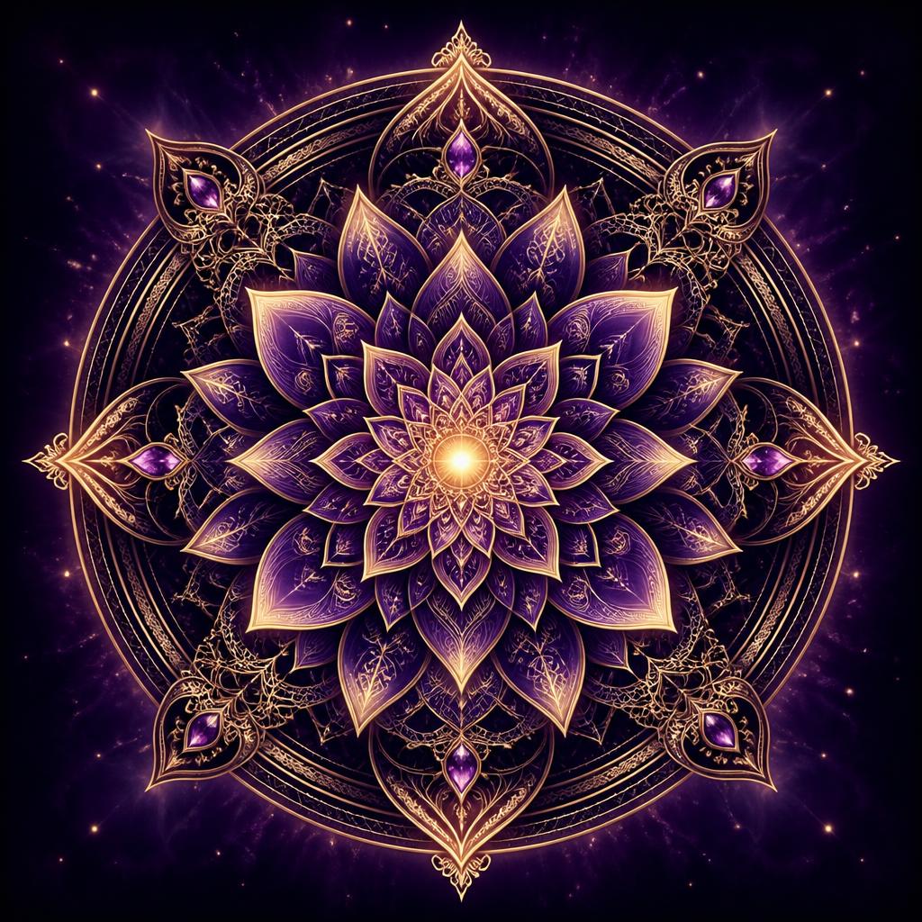 Mandala sagrada em dourado e violeta